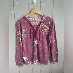 Gypsies & Moondust Purple Lace-Up V-Neck Long Sleeve Sweatshirt